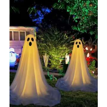 Gleelife Halloween Decorations - 2PCS Large Lighted White Cloth Ghosts, White