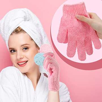 Tegeme 50 Pcs Exfoliating Gloves for Body, Double Sided Exfoliating Bath Shower Gloves for Women Dee...