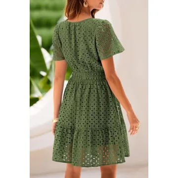 PRETTYGARDEN Summer Short Dress V Neck Ruffle A Line