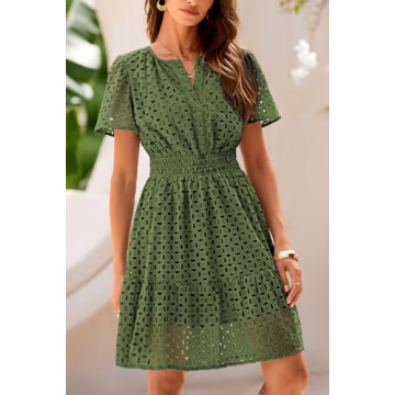 PRETTYGARDEN Summer Short Dress V Neck Ruffle A Line