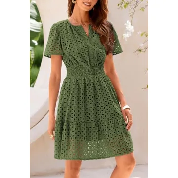 PRETTYGARDEN Summer Short Dress V Neck Ruffle A Line