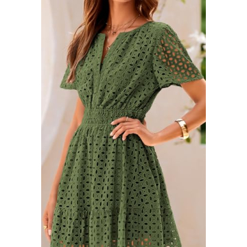 PRETTYGARDEN Summer Short Dress V Neck Ruffle A Line