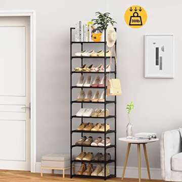 WEXCISE Narrow Shoe Rack 10 Tiers Tall Shoe Rack for Entryway 20 24 Pairs Shoe & Boots Organizer Sto...