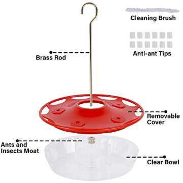 Juegoal 12 oz Hanging Hummingbird Feeder with 12 Feeding Ports