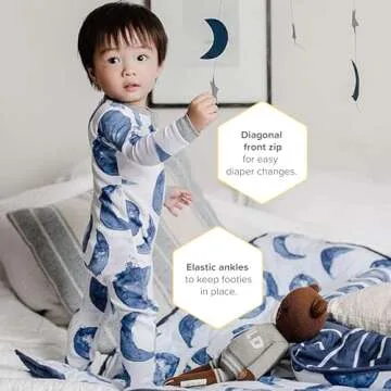 Burt's Bees Baby baby boys Pajamas, Zip-front Non-slip Footed Pjs, Organic Cotton and Toddler Sleepers, Indigo Hello Moon, 24 Months US
