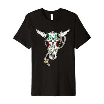 Bull Sugar Skull Day of the Dead Calavera Premium T-Shirt with Artistic Flair