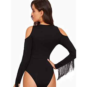 Stylish Cold Shoulder Fringe Bodysuit for Women