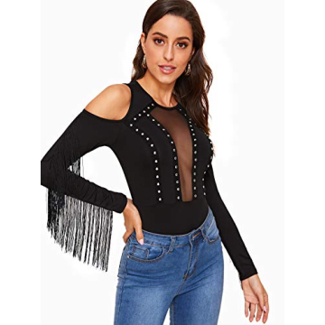 Stylish Cold Shoulder Fringe Bodysuit for Women