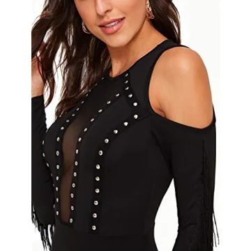 Stylish Cold Shoulder Fringe Bodysuit for Women