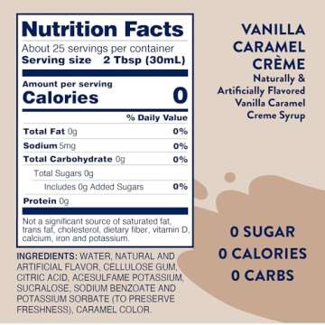 Jordan's Skinny Syrups Sugar Free Coffee Syrup, Vanilla Caramel Creme Flavor Drink Mix, Zero Calorie Flavoring for Chai Latte, Protein Shake, Food & More, Keto Friendly, 25.4 Fl Oz (Pack of 1)