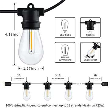 100FT Shatterproof LED String Lights for Outdoor Events