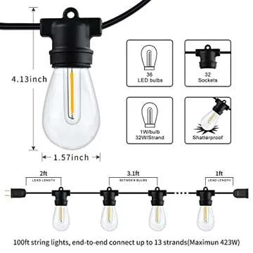 100FT Shatterproof LED String Lights for Outdoor Events