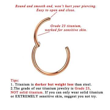 FANSING G23 Titanium Nose Rings for Men Septum Clicker 16g Lip Rings Rose Gold Plated Labret Jewelry...
