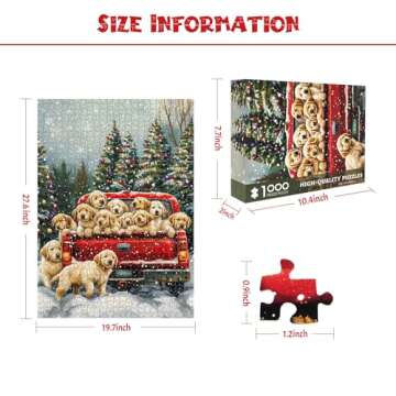1000 Piece Puzzle for Adults Cute Puppies Christmas Puzzle, Golden Retriever Christmas Puzzles 1000 Pieces, Golden Puppies 1000 Piece Puzzle for Adults Christmas, Christmas Vacation Jigsaw Puzzles