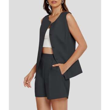 Casly Lamiit Womens 2 Piece Outfits Business Matching Sets Tank Top Blazer Shorts Set Trendy Clothes...