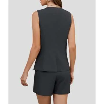 Casly Lamiit Womens 2 Piece Outfits Business Matching Sets Tank Top Blazer Shorts Set Trendy Clothes Ladies Office Work Formal Dressy Suits Dark Grey M