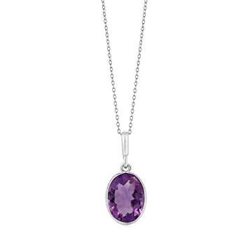 Gem Stone King 925 Sterling Silver Purple Amethyst Pendant Necklace For Women (5.00 Cttw, Gemstone B...
