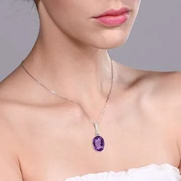 Gem Stone King 925 Sterling Silver Purple Amethyst Pendant Necklace For Women (5.00 Cttw, Gemstone Birthstone, Oval 10X14MM with 18 Inch Silver Chain)