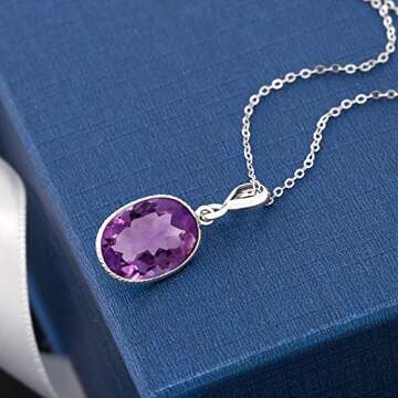 Gem Stone King 925 Sterling Silver Purple Amethyst Pendant Necklace For Women (5.00 Cttw, Gemstone Birthstone, Oval 10X14MM with 18 Inch Silver Chain)