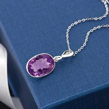 Gem Stone King 925 Sterling Silver Purple Amethyst Pendant Necklace For Women (5.00 Cttw, Gemstone Birthstone, Oval 10X14MM with 18 Inch Silver Chain)
