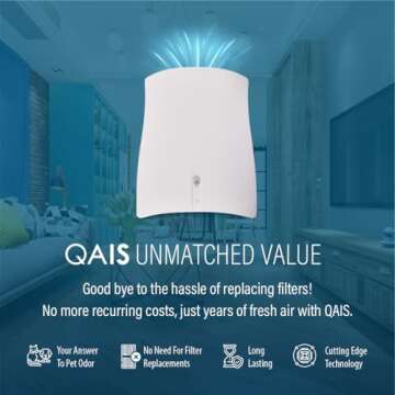 Sunstar QAIS Air Purifier for Strong Odor, Viruses and Bacteria - Filterless, Quiet Wall-Mount Air Cleaner for Home, Bedroom - Pet Odor Eliminator, Cat Litter, Ammonia, Strong Smell Remover