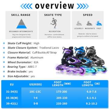MammyGol Adjustable Inline Skates for Kids with Lights