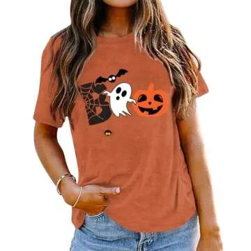 Womens Halloween Shirts Fall Pumpkin Shirt Funny Halloween Boo Ghost Spider Graphic Print Shirt Than...