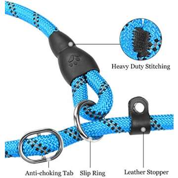 TagME Slip Leads for Dogs, 6 FT Heavy Duty Dog Leash with Padded Handle, Strong Rope No Pull Pet Training Leash for Small Dogs,Blue