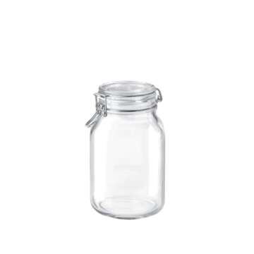 Bormioli Rocco Fido Wide Mouth Squared Glass Jar with Airtight Gasket Clamp Lid for Canning and Food Storage, 67.75 oz, Clear Top