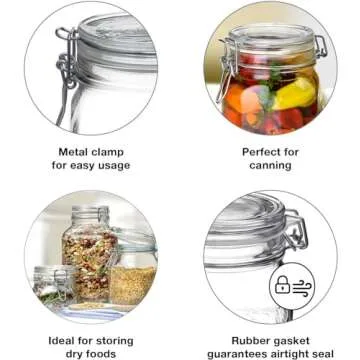Bormioli Rocco Fido Wide Mouth Squared Glass Jar with Airtight Gasket Clamp Lid for Canning and Food Storage, 67.75 oz, Clear Top