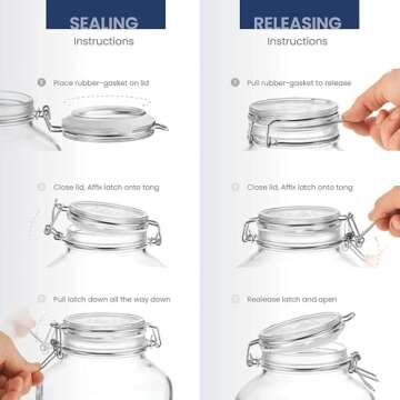 Bormioli Rocco Fido Wide Mouth Squared Glass Jar with Airtight Gasket Clamp Lid for Canning and Food Storage, 67.75 oz, Clear Top