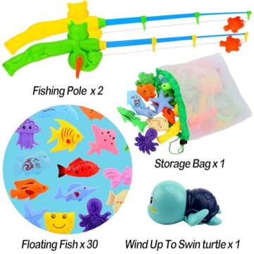 AUUGUU Magnetic Fishing Pool Toys Game, Water Table Bathtub Bath Toy - Pole Rod Floating Fish, Birth...
