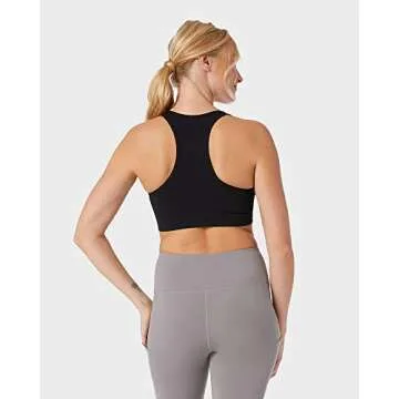 32 DEGREEES Women’s Seamless Racerback Sports Bra| Moderate Support | Full Coverage | Removable Cups, Black, Small