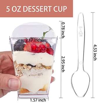 Hiasobre 50-Pack Clear Dessert Cups with Lids and Spoons