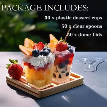 Hiasobre 50-Pack Clear Dessert Cups with Lids and Spoons