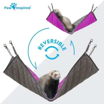Paw Inspired Hanging Fleece Hammock for Ferrets, Rats, Chinchillas, Sugar Gliders, Small Pets | Hideout Toy for Guinea Pigs, Hamsters | Swivel Clips for Small Animal Cages (Gray/Pink)
