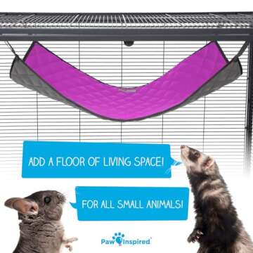 Paw Inspired Hanging Fleece Hammock for Ferrets, Rats, Chinchillas, Sugar Gliders, Small Pets | Hideout Toy for Guinea Pigs, Hamsters | Swivel Clips for Small Animal Cages (Gray/Pink)