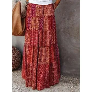 Stylish EARKOHA Women's High Waist Tie Paisley Long Maxi Skirt with Pockets