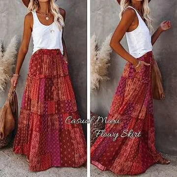 EARKOHA Women's High Waist Tie Paisley Maxi Skirt