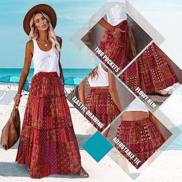 EARKOHA Women's High Waist Tie Paisley Maxi Skirt