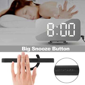 EVILTO Modern Alarm Clock with USB Charger Ports Digital Mirror Alarm Clock Best Decorative for Table Bedroom Wall LED Time Clock Unique Square Plug in Clock with Charging Plug