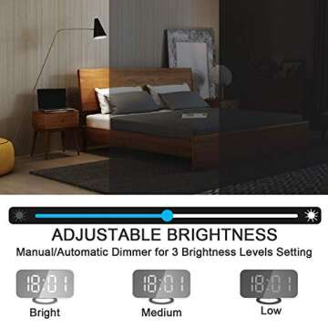 EVILTO Modern Alarm Clock with USB Charger Ports Digital Mirror Alarm Clock Best Decorative for Table Bedroom Wall LED Time Clock Unique Square Plug in Clock with Charging Plug