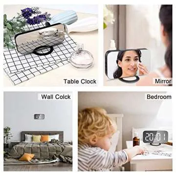 EVILTO Modern Alarm Clock with USB Charger Ports Digital Mirror Alarm Clock Best Decorative for Table Bedroom Wall LED Time Clock Unique Square Plug in Clock with Charging Plug