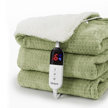 Blunique Heated Blanket Electric Throw Waffle - Sage Green Comfort