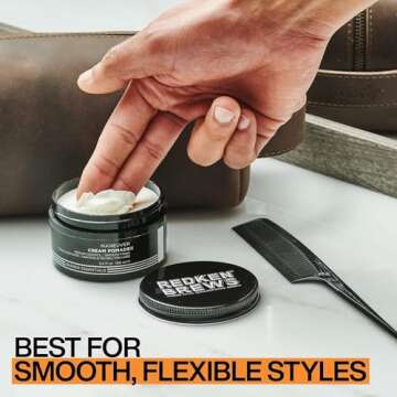 Redken Brews Cream Pomade For Men | Men's Hair Styling Pomade | Medium Hold | Natural, Smooth Finish With Low Shine | For All Men Hair Types | Water-Based Pomade | 3.4 Oz