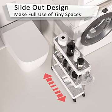 NOTHEIA Slim Storage Cart 3-Tier, Bathroom Organization Slide Out Cart, Laundry Utility Cart, Snack Cart with Wheels Thin Space Solutions, White