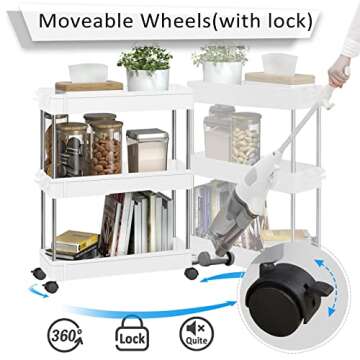 NOTHEIA Slim Storage Cart 3-Tier, Bathroom Organization Slide Out Cart, Laundry Utility Cart, Snack Cart with Wheels Thin Space Solutions, White