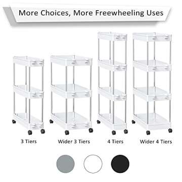NOTHEIA Slim Storage Cart 3-Tier, Bathroom Organization Slide Out Cart, Laundry Utility Cart, Snack Cart with Wheels Thin Space Solutions, White