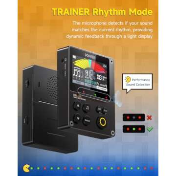 Donner Metronome Tuner, Rechargeable 3 In 1 Digital Metronome with Trainer Rhythm Mode, Tone Generat...