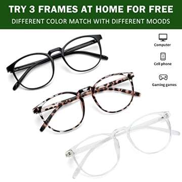 Przene 3 Pack Blue Light Blocking Glasses Women/Men,Retro Round Computer Glasses Anti Eye Strain/UV/Glare, Gaming Glasses. (Black/Crystal/Transparent Amber)